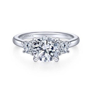 14K White Gold Round 3 Stone Diamond Engagement Ring