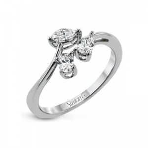 Simon G 3 Stone Ring with 1 Pear Cut Diamond 0.15 Cts, 1 Marquise Cut Diamond 0.15 Cts & 1 Oval Cut Diamond Cts G-H VS2-SI1
