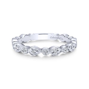 14K White Gold Pear and Round Station Stackable Diamond Ring