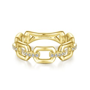 14K Yellow Gold Chain Link Ring Band with Diamond Connectors