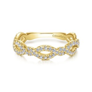 14K Yellow Gold Twisted Pave Diamond Stackable Ring