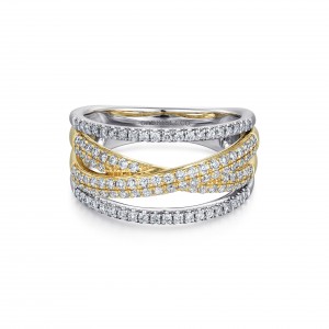 Gabriel & Co. 14K White & Yellow Gold Criss Crossing Multi Row Diamond Ring with 110 Diamonds 0.64 Tcw G-H SI2  Size 6.5