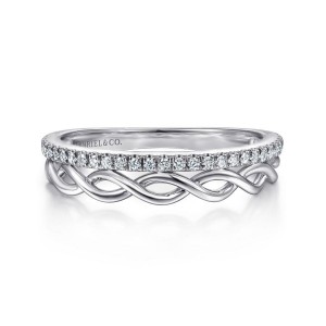 Gabriel & Co. 14K White Gold Lusso Braided Metal and Diamond Row Ring