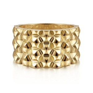 Gabriel & Co. 14K Yellow Gold Contemporary Quilted Pattern Wide Band