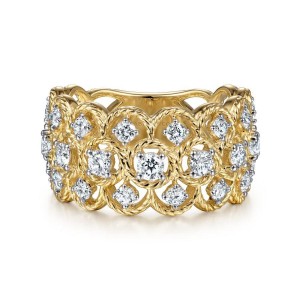 Gabriel & Co.14K Yellow Gold Hampton Wide Twisted Rope Diamond Ring