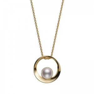 Mikimoto 18K Yellow Gold Pendant with 1 Round Akoya Cultured Pearl A+ 7mm 18