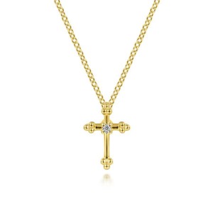 Gabriel & Co. 14K Yellow Gold Faith Beaded Diamond Cross Pendant Necklace