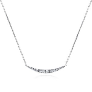 Gabriel 14K White Gold Curved Diamond Bar Necklace