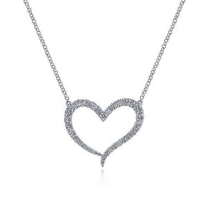 Gabriel & Co. 14K White Gold Classic Open Heart Diamond Pendant Necklace
