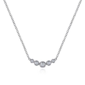 Gabriel & Co. 14K White Gold Bezel Set Diamond Bar Necklace with 5 Round Diamonds 0.1 Tcw H-I SI2