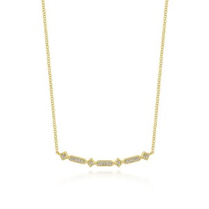 14K Yellow Gold Curved Geometric Diamond Bar Necklace