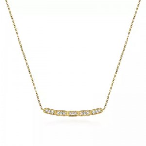Gabriel & Co 14K Yellow Gold Bujukan Tassel Rectangular Station Bar Necklace with Round Diamonds 0.144 Tcw H-I SI2