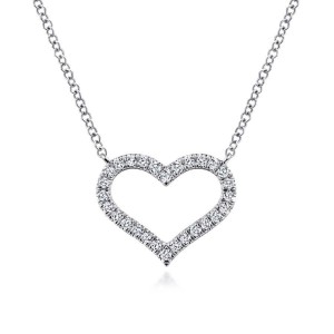 Gabriel & co 14K White Gold Heart Necklace with 28 Round Diamonds 0.23 Tcw H-I SI2  Length 17.5