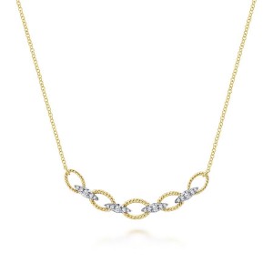 Gabriel & Co. 14K Yellow & White Gold Twisted Rope Oval Link Necklace with Diamond Connectors with 20 Round Diamonds 0.25 Tcw H-I SI2  Length 17.5