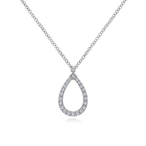 Gabriel & Co. 14K White Gold Lusso Teardrop Diamond Necklace with Round 23 Diamonds 0.18 Cts H-I SI2