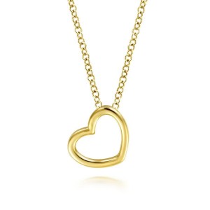 14K Yellow Gold Tilted Heart Pendant Necklace