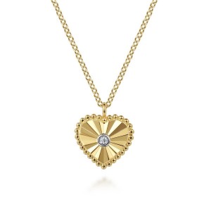 Gabriel 14K White & Yellow Gold Diamond & Heart Pendant with 1 Round Diamond 0.01 Cts H-I SI2  Length 17.5
