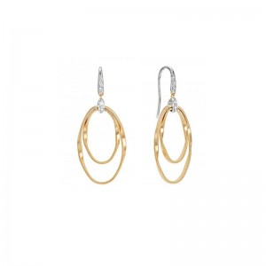 Marco Bicego 18K Yellow and White Gold Marrakech Onde Collection Diamond Double Concentric Hook Earrings