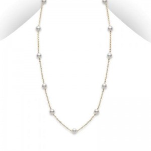 Mikimoto 18K Yellow Gold Chain Necklace with 11 Round Akoya Cultured Pearls 6.0mm A+ 18