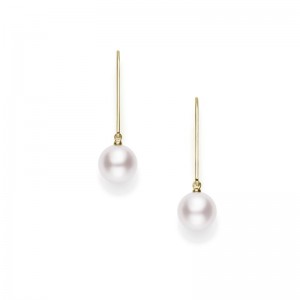 Mikimoto 18K Yellow Gold Lever Back Earrings with 2 Round Cultured Akoya Pearls A+  7mm