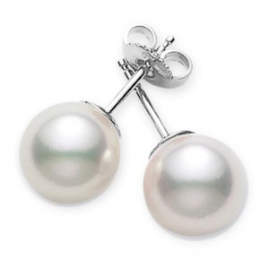 Mikimoto 18K White Gold Stud Earrings with 2 Round Akoya Pearls 6-6.5mm A