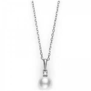 Mikimoto Akoya & diamond drop 18k white gold pendant
