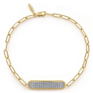 Gabriel 14K Yellow Gold Diamond Pave Wide Bar Bracelet with 49 Round Diamonds 0.58 Tcw G-H SI2   Size 7