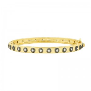 Freida Rothman Sterling Silver Gold and Rhodium Matte Finish with Cubic Zirconia Signature studded Eternity Hinge Bangle