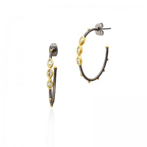Freida Rothman 14K Yellow Gold & Black Rhodium Matte Finish Sterling Silver The Perfect Oval Marquise Hoop Earrings