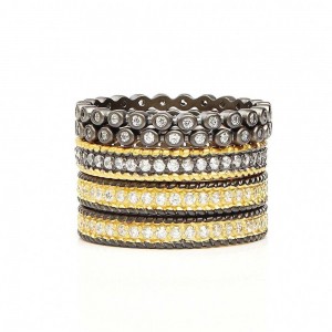 Freida Rothman 14K Yellow Gold & Black Matte Finish Sterling Silver My Very First 5-Stack Ring