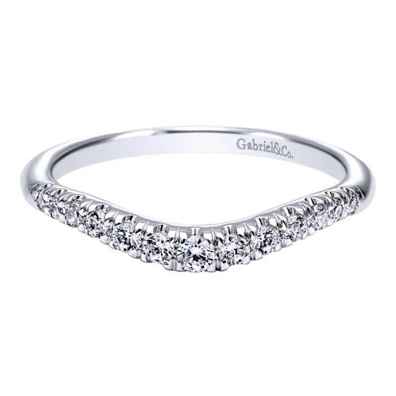 Gabriel & Co. 14K White Gold Curved French Pave Diamond Anniversary Band with13 Round Diamonds 0.24 Tcw G-H SI2