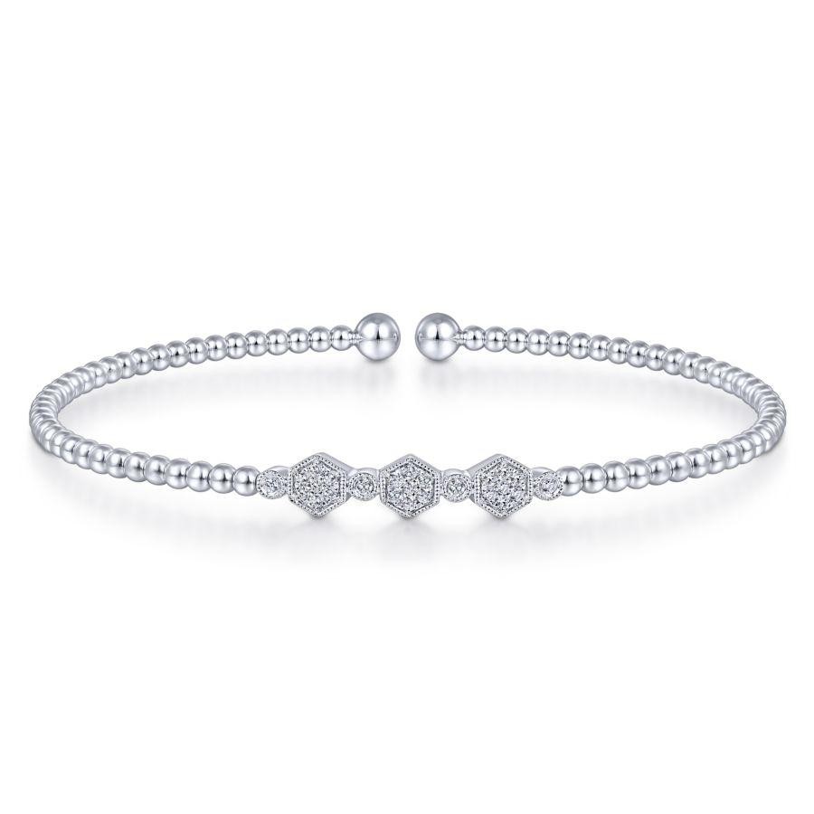 GABRIEL & CO 14K WHITE GOLD BUJUKAN BEAD CUFF BRACELET