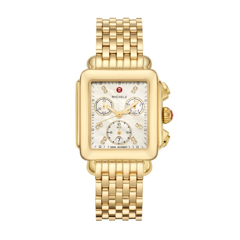 Michele Deco 18k Yellow Gold Diamond Dial Watch
