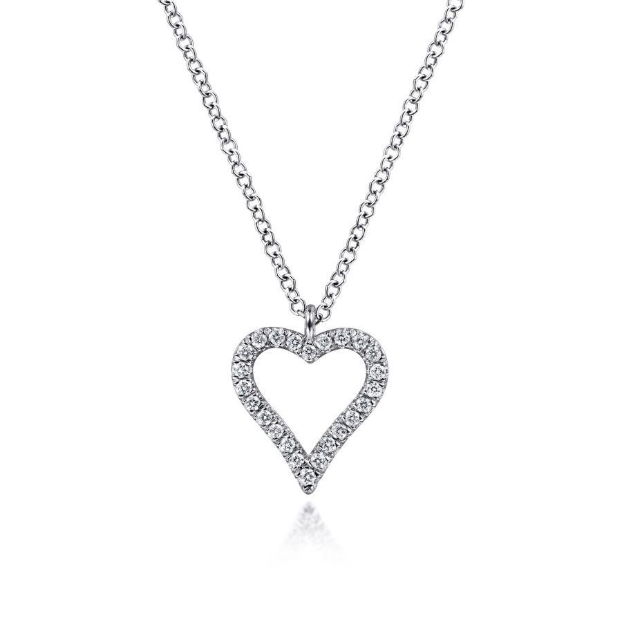 Gabriel & Co. 14K White Gold Classic Pavé Diamond Open Heart Necklace
