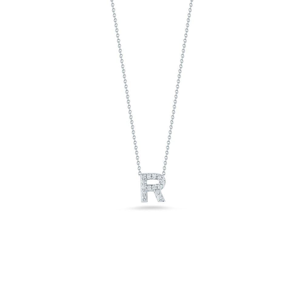 Roberto Coin 18K White Gold Tiny Treasures Love Letter Diamond R Pendant Necklace