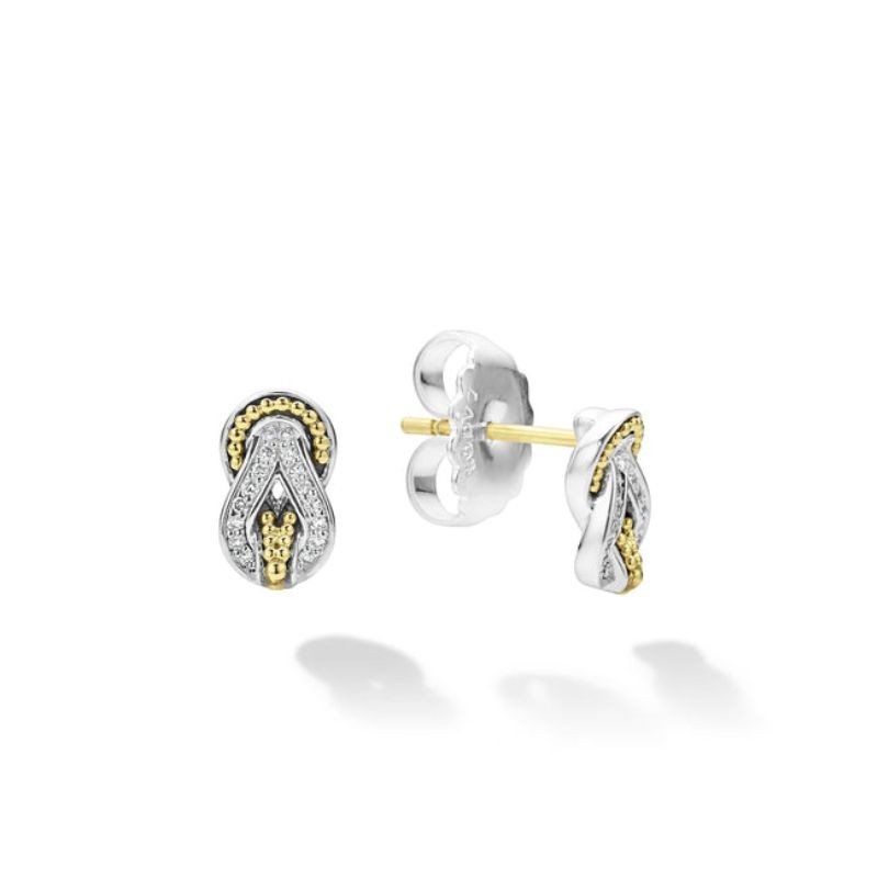 Sterling Silver & 18K Yellow Gold Newport 8x5 Stud Earrings with Round Diamonds G-H SI