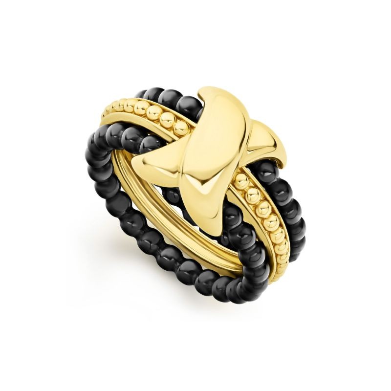 Lagos 18K Yellow Gold Caviar Gold X Stacking 3mm Ring Set