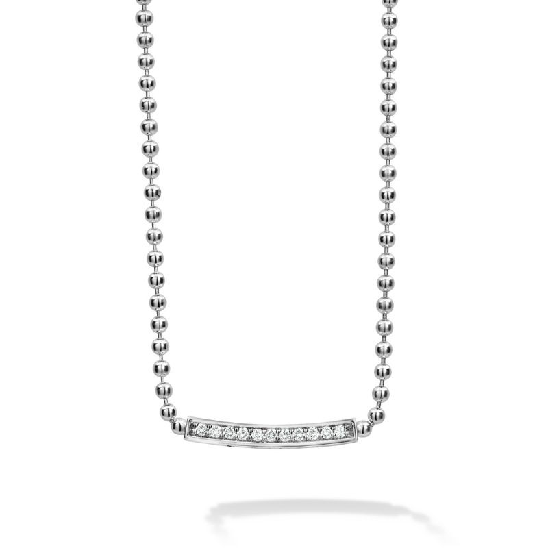 Lagos Sterling Silver Caviar Spark Small Diamond 25mm Station Beaded Necklace