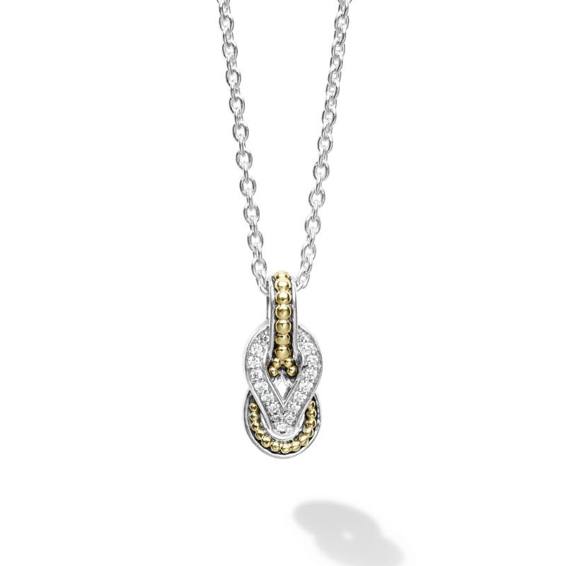 Lagos Sterling Silver & 18K Yellow Gold Newport 13x6mm Pendant with Round Diamonds G-H SI Length 16-18 Adjustable