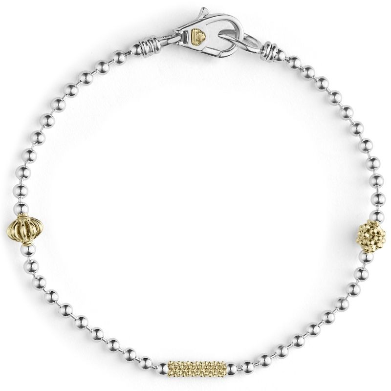 Lagos S/S & 18K Yellow Gold Caviar Icon 2.5MM Ball Chain Strand Bracelet
