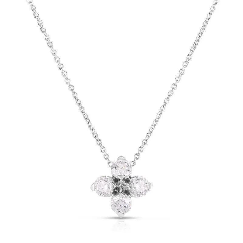 Roberto Coin 18K White Gold Love in Verona Flower Necklace with 4 Round Diamonds 0.55 Tcw G-H SI