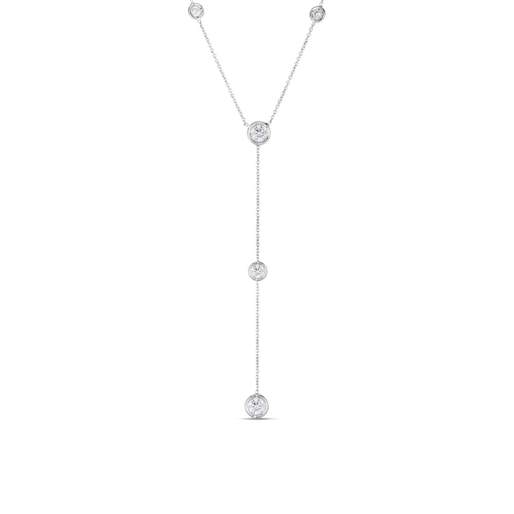 Roberto Coin 18K White Gold 5 Bezel Set Diamond Station Y Necklace with 5 Round Diamonds 0.70 Tcw G-H SI