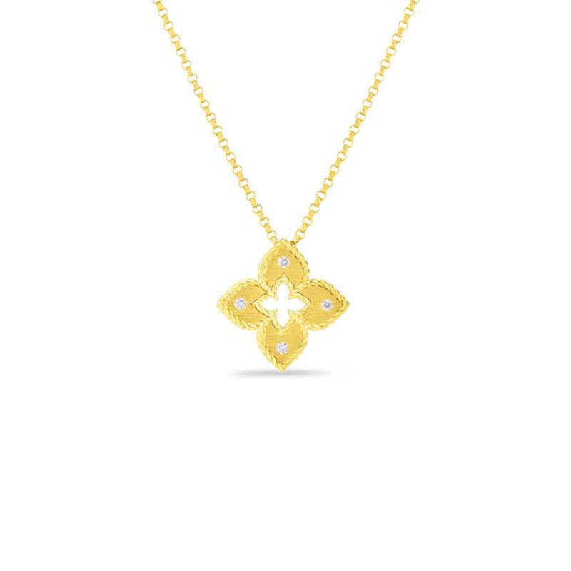 Roberto Coin 18K Yellow Gold Venetian Princess Petite Diamond Accent Satin Flower Pendant Necklace