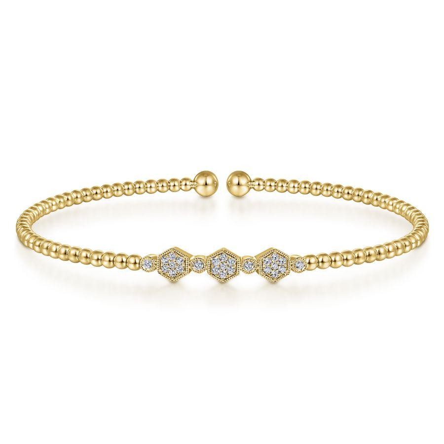 Gabriel & Co. 14K Yellow Gold Bujukan Cluster Diamond Hexagon Stations Bead Cuff Bracelet
