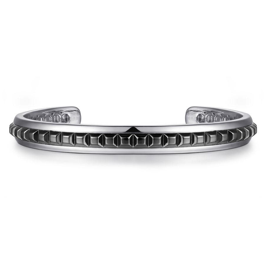 Gabriel & co. Sterling Silver Open Cuff Bracelet with Black Grommets  Size 7.25