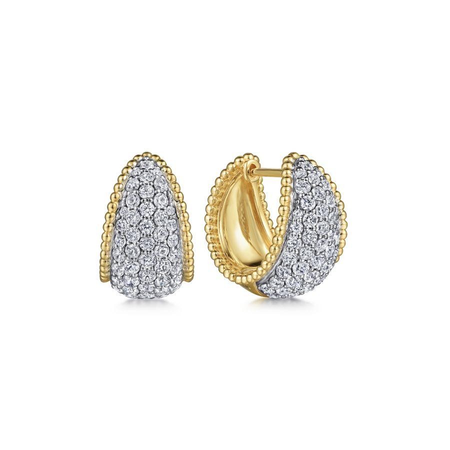 Gabriel & Co. 14K White and Yellow Gold Bujukan Diamond Fashion Huggies Earrings
