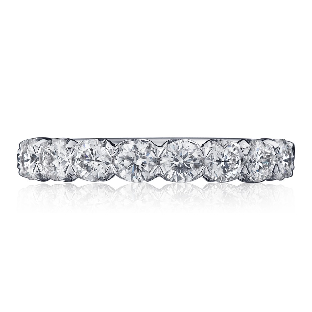 Christopher Design 18K White Gold Half Anniversary Band with 8 Round Diamonds 0.83 Tcw G Si1  Size 6.5