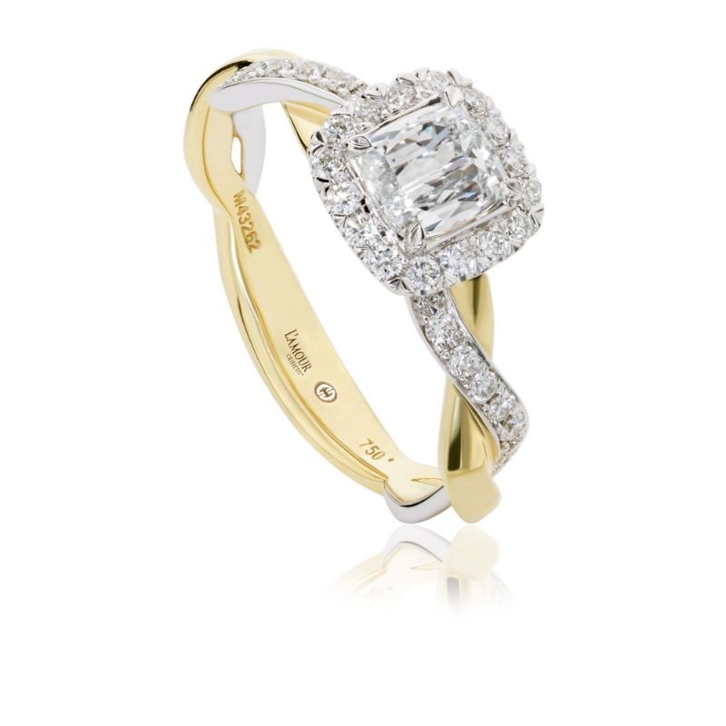 Christopher Design 18K White & Yellow Gold Engagement Ring with 1 L'Amour Cut Center Diamond 0.53 Cts K VS & Round Diamonds 0.19Tcw I SI1