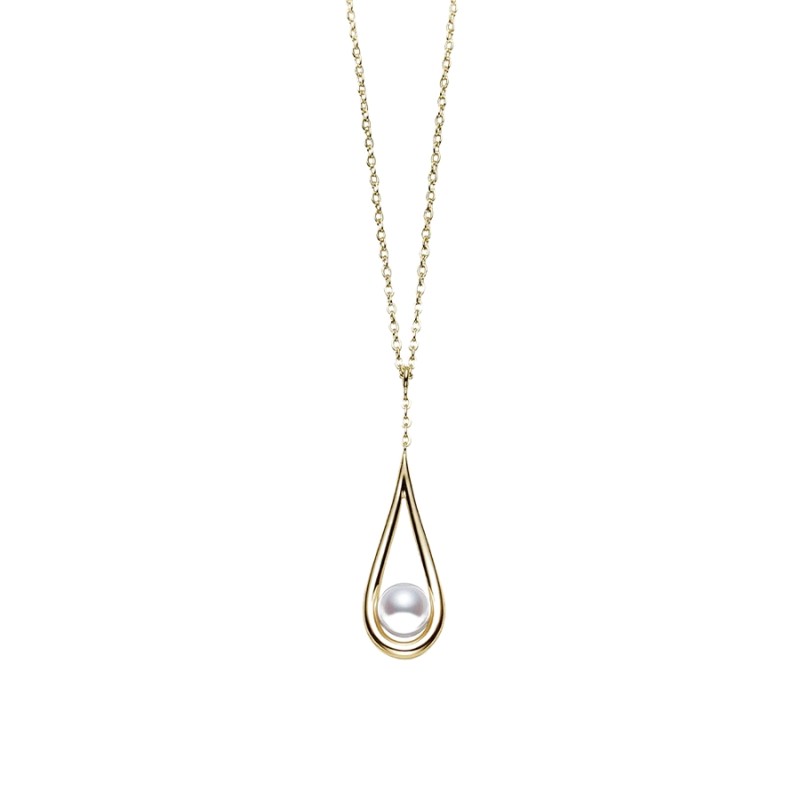 Mikimoto 8K Yellow Gold Necklace with 1 Round Akoya Pearl A+ 6.5mm 18 / 16