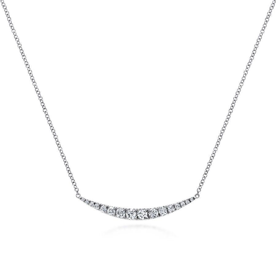 Gabriel 14K White Gold Curved Diamond Bar Necklace